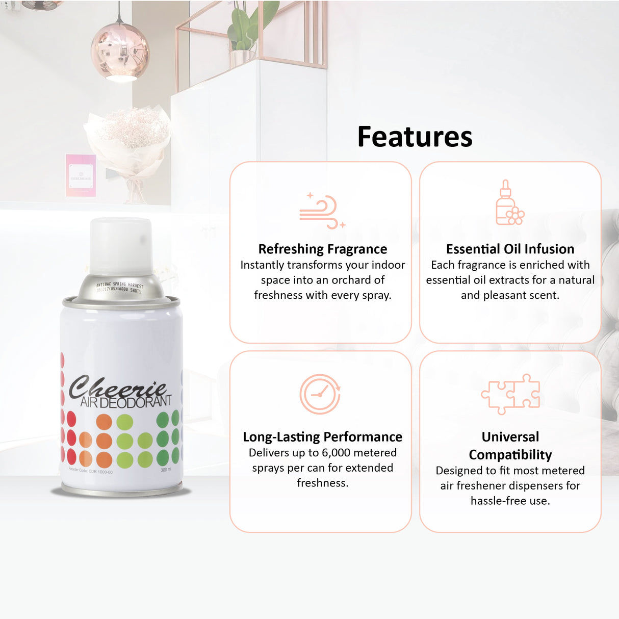 Cheerie® Air Deodorant Metered Aerosol Can 6000 shots  1 box x 10 cans