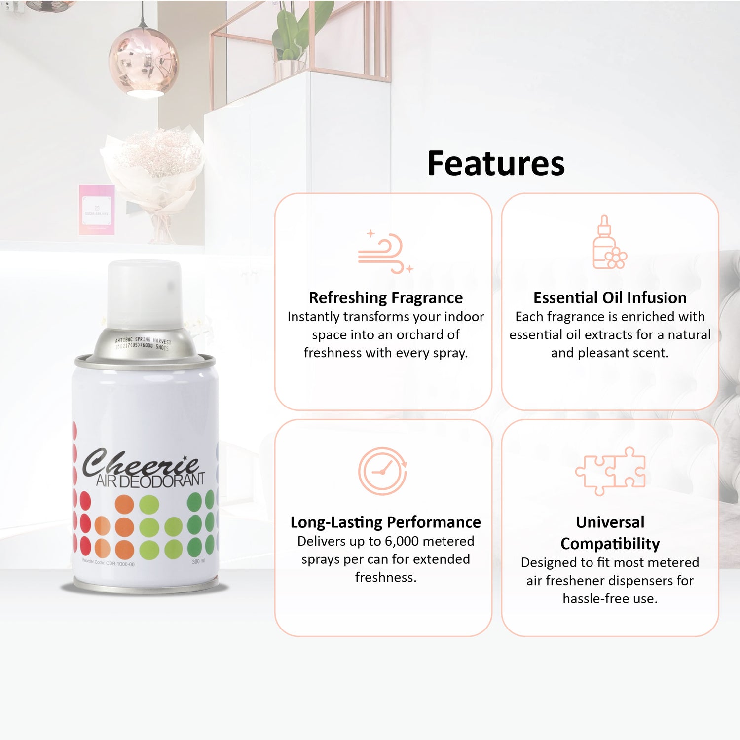 Cheerie® Air Deodorant Metered Aerosol Can 6000 shots  1 box x 10 cans