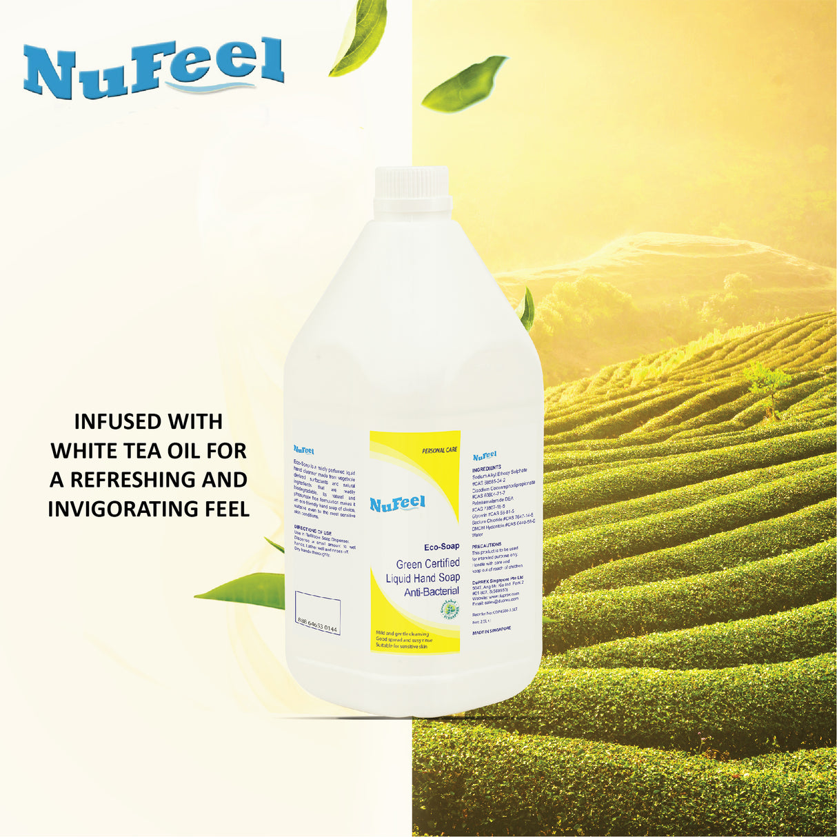 NuFeel® EcoSoap Green Label Certified Anti-Bacterial Liquid Hand Soap CDP4500 – Tea Essence 2 x 2.5LT