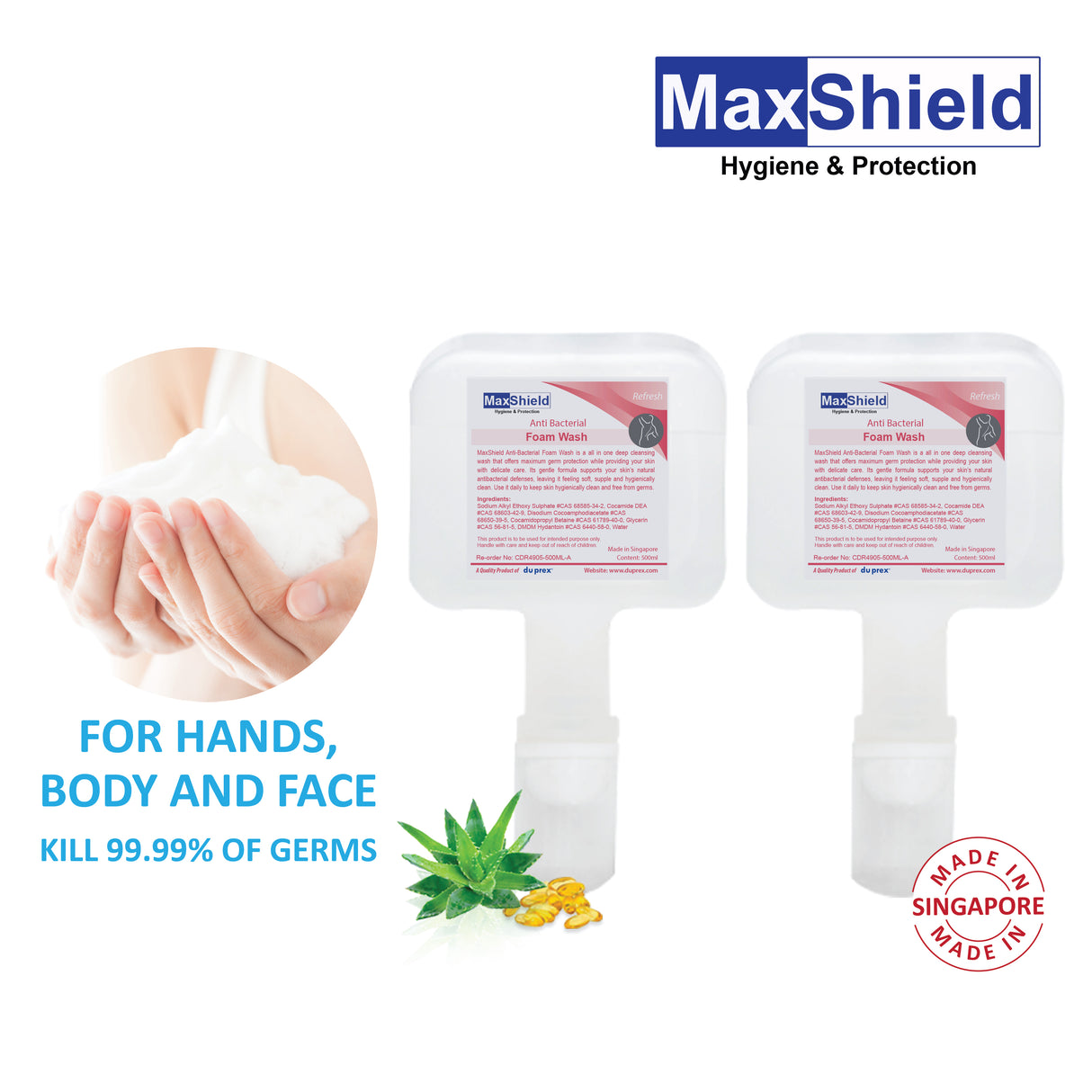 MaxShield® Anti-Bacterial Foam Wash Cartridges 6 x 500ml