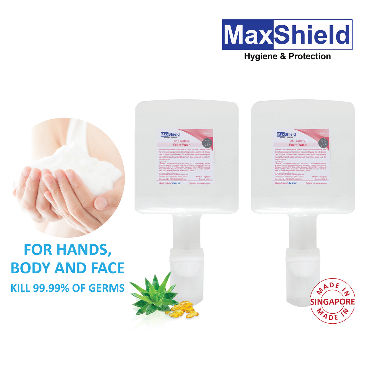 MaxShield® Anti-Bacterial Foam Wash Cartridges 6 x 800ml
