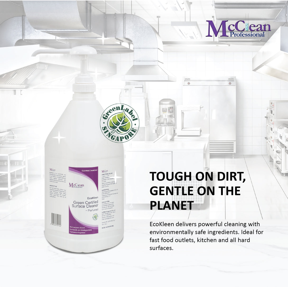 McClean® EcoKleen Green Label Certified Multi-Purpose Surface Cleaner – Fresh Lemon 2 X 2.5LT