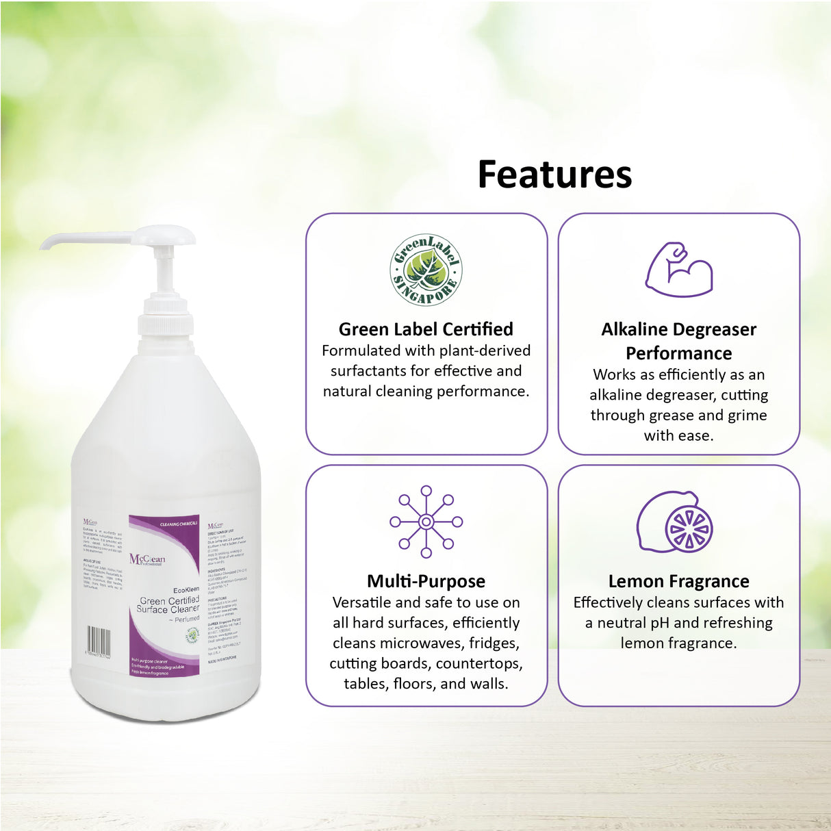 McClean® EcoKleen Green Label Certified Multi-Purpose Surface Cleaner – Fresh Lemon 2 X 2.5LT