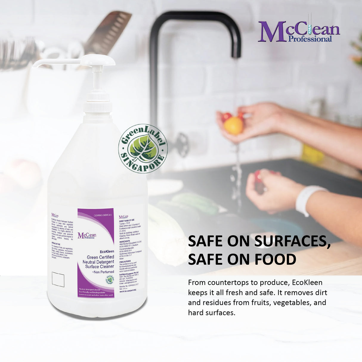 McClean® EcoKleen Green Label Certified Neutral Detergent Surface Cleaner – Non Perfumed 2 x 2.5LT