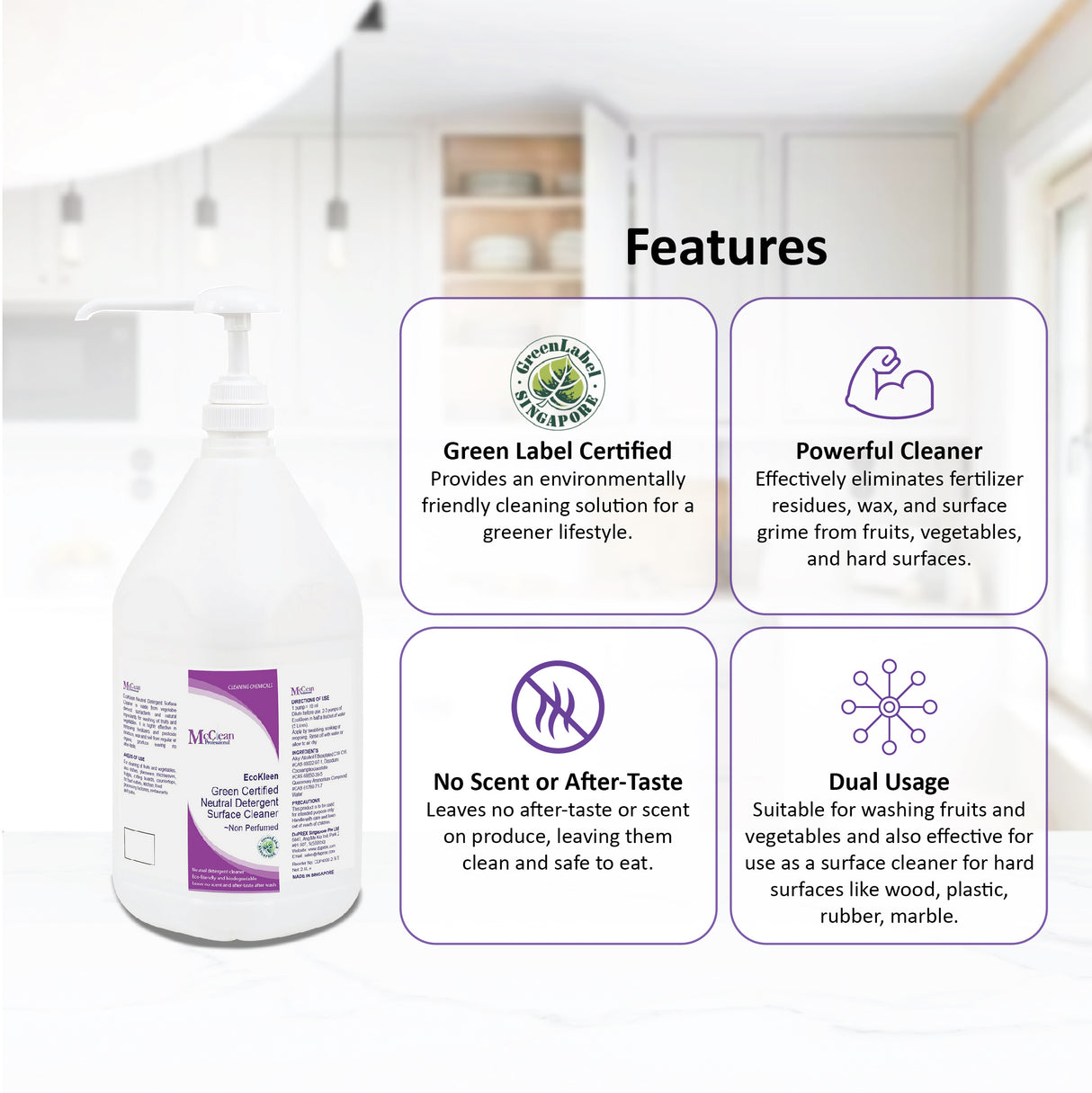 McClean® EcoKleen Green Label Certified Neutral Detergent Surface Cleaner – Non Perfumed 2 x 2.5LT