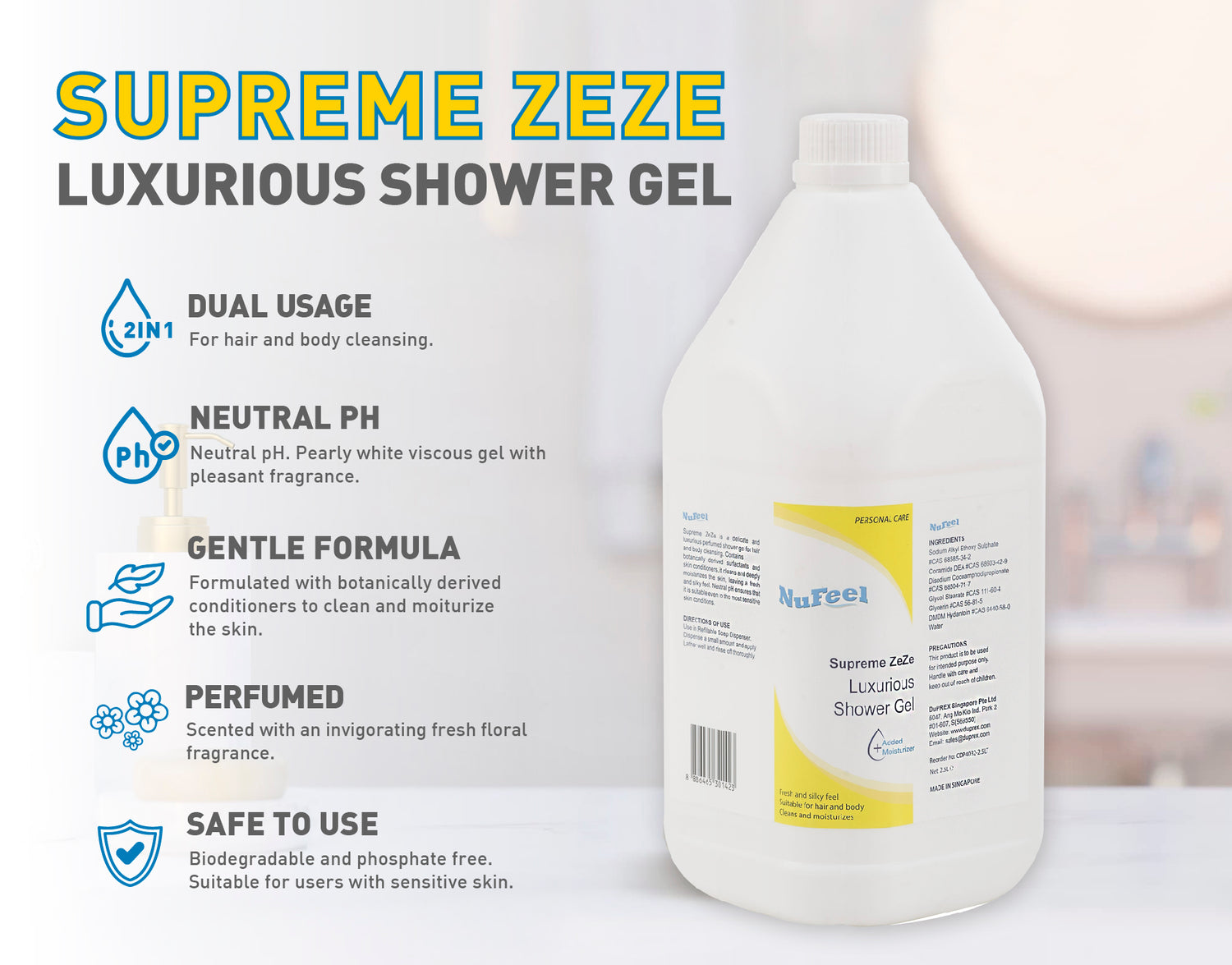 NuFeel® Supreme ZeZe Luxurious 3 in 1 Shower Gel Pearly White  2 x 2.5LT