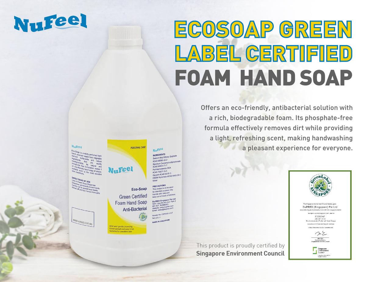 NuFeel® EcoSoap Green Label Certified Anti-Bacterial Foam Soap – Tea Essence 2 x 2.5LT
