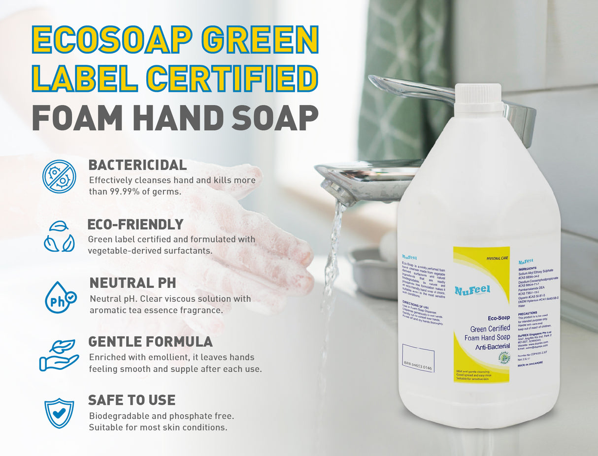 NuFeel® EcoSoap Green Label Certified Anti-Bacterial Foam Soap – Tea Essence 2 x 2.5LT