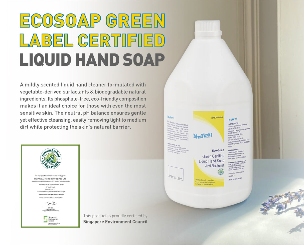 NuFeel® EcoSoap Green Label Certified Anti-Bacterial Liquid Hand Soap CDP4500 – Tea Essence 2 x 2.5LT