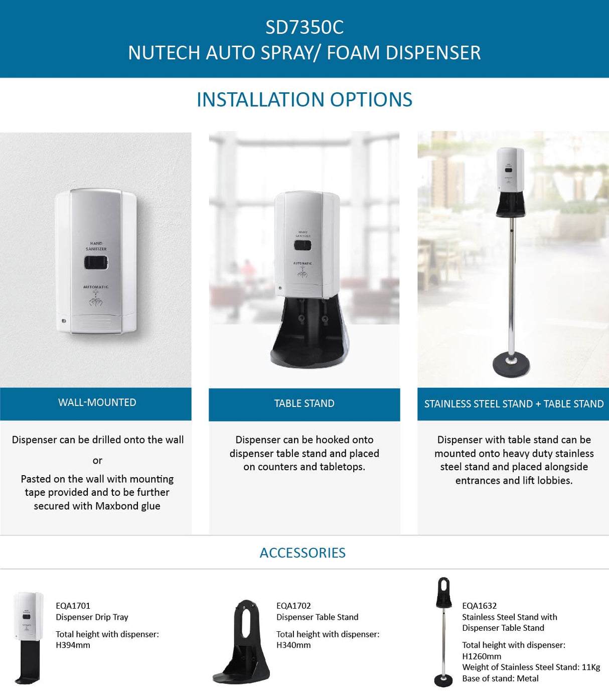 SD-7350C NuTech Auto Spray/Foam Dispenser White-Grey 500ml - 1 per carton