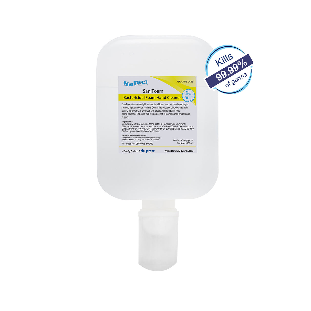 NuFeel® SaniFoam Anti-Bacterial Foam Hand Cleaner Cartridge 12 x 600ml cartridges (*Pre-Order)