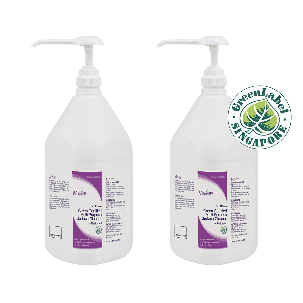 McClean® EcoKleen Green Label Certified Multi-Purpose Surface Cleaner – Fresh Lemon  2 X 2.5LT