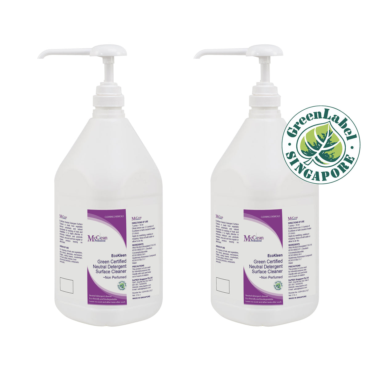 McClean® EcoKleen Green Label Certified Neutral Detergent Surface Cleaner – Non Perfumed  2 x 2.5LT
