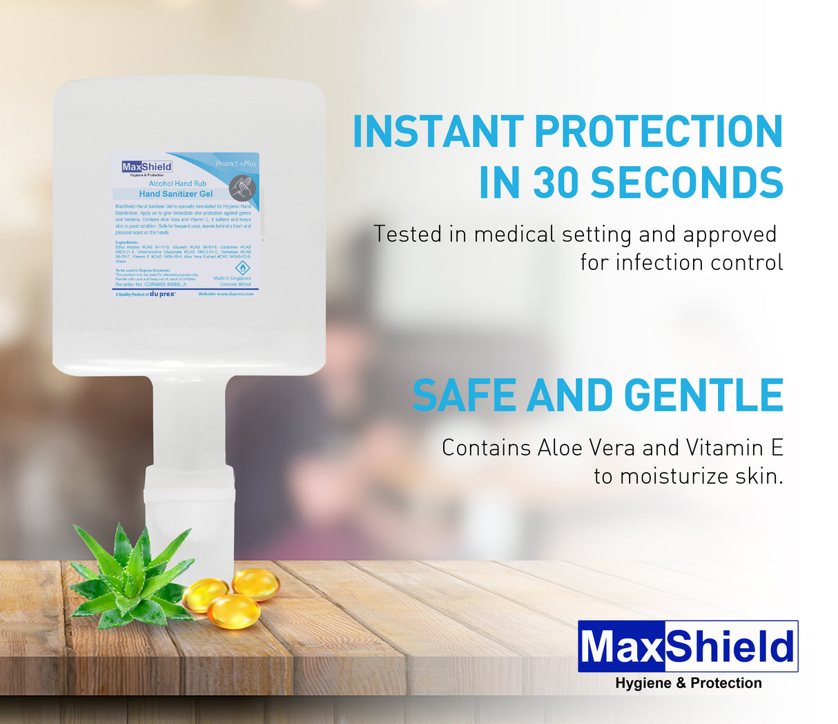 MaxShield® Hand Sanitizer Gel  Cartridges - Alcohol Hand Rub 6 x 800ml