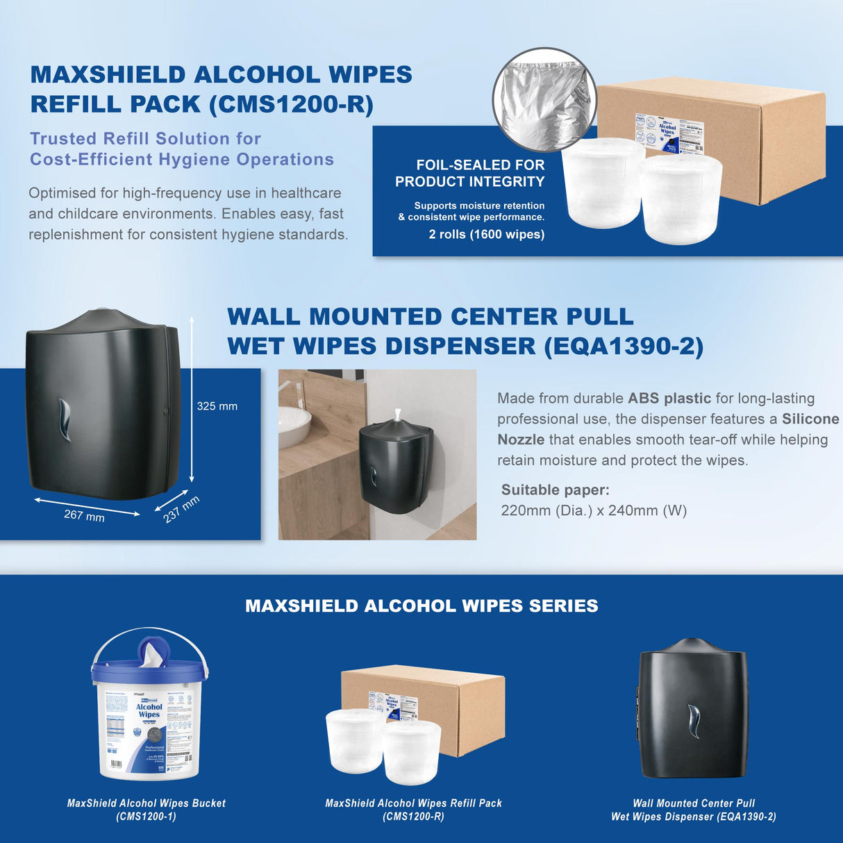 MaxShield Alcohol Wipes Refill Pack - 2 rolls/box