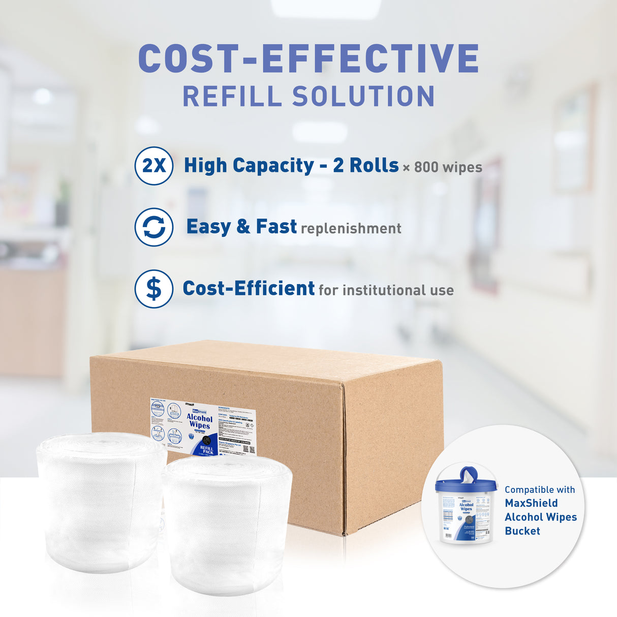 MaxShield Alcohol Wipes Refill Pack - 2 rolls/box