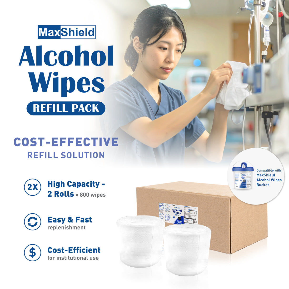 MaxShield Alcohol Wipes Refill Pack - 2 rolls/box