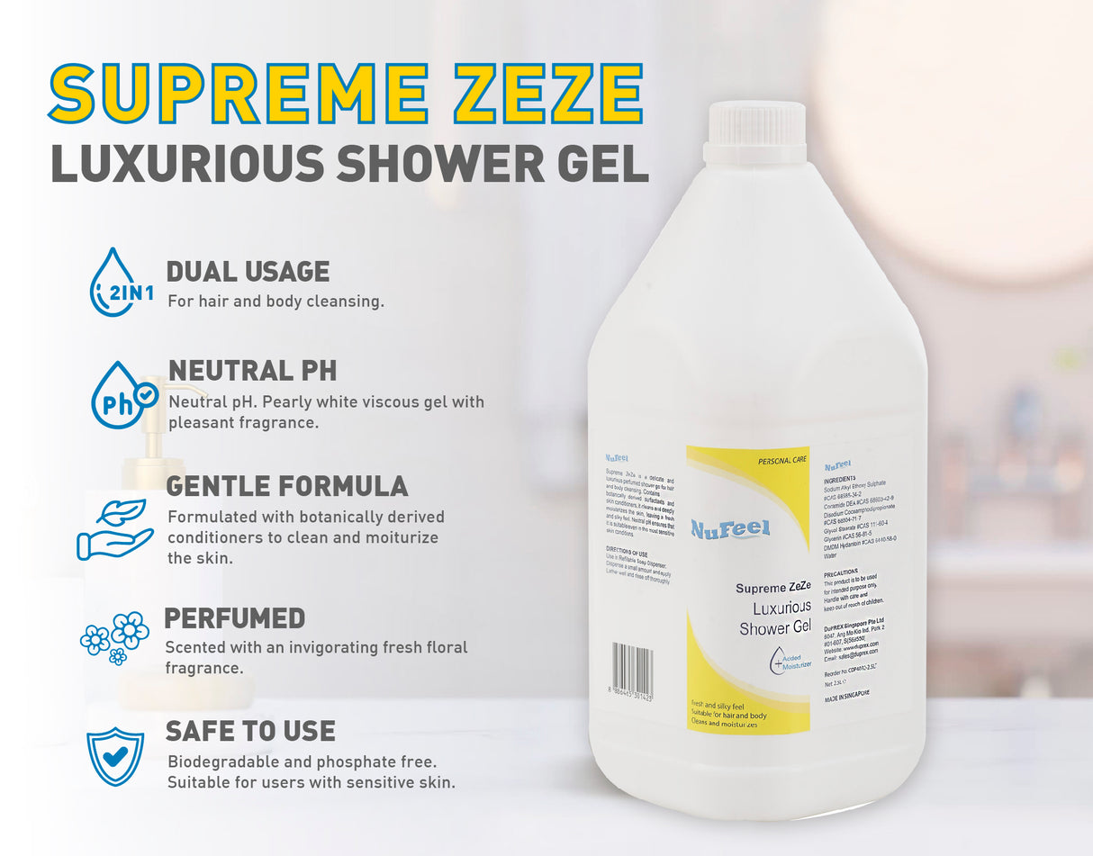 NuFeel® Supreme ZeZe Luxurious 3 in 1 Shower Gel Pearly White  2 x 2.5LT