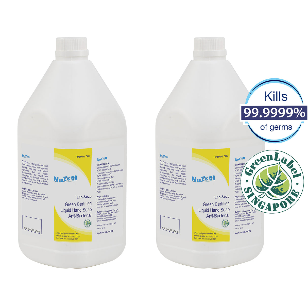 NuFeel® EcoSoap Green Label Certified Anti-Bacterial Liquid Hand Soap CDP4500 – Tea Essence 2 x 2.5LT
