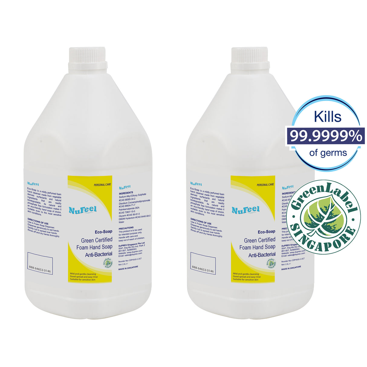 NuFeel® EcoSoap Green Label Certified Anti-Bacterial Foam Soap – Tea Essence  2 x 2.5LT