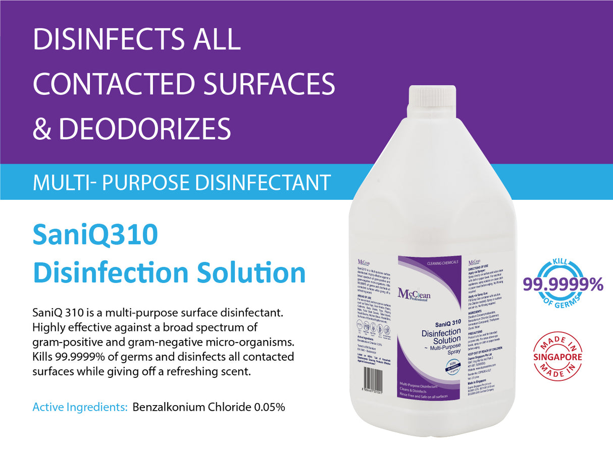 McClean® SaniQ310 Disinfection Solution – Multi-Purpose Surface Disinfectant 2 x 2.5LT